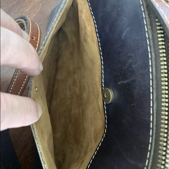 Navy/Gray Flap Leather Handbag Crossbody Medium - Picture 5 of 12